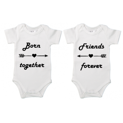 Rompertje tweeling "Born together, Friends forever" Rompertje tweeling "Born together, Friends forever"